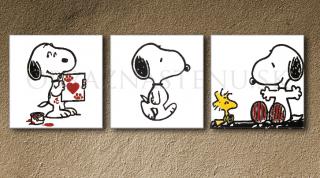 Ručne maľovaný POP Art SNOOPY 3 dielny 150x50cm