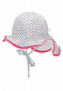 Sterntaler klobouček s plachetkou baby UV 50+ dívčí, zavazovací, bílý, modrá kvítka 1402225 ( )