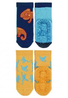 Sterntaler ponožky ABS protiskluzové chodidlo AIR, 2 páry, chameleon, žabky, modré, žluté 8032222 ( )