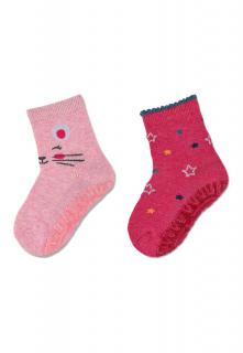Sterntaler ponožky ABS protiskluzové chodidlo AIR, 2 páry růžové, myška, hvězdičky 8132221 ( )