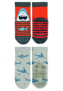Sterntaler ponožky ABS protiskluzové chodidlo AIR, 2 páry, žraloci, oranž.+ šedá 8032224 ( )