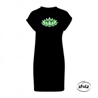 Šaty LOTOS (dámske čierne šaty s trblietavou neónovo zelenou potlačou)