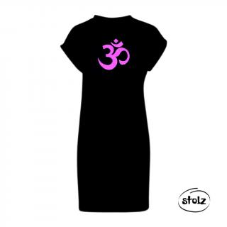 Šaty ÓM (dámske čierne tričkové šaty s trblietavou fialovou potlačou)
