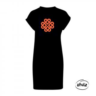 Šaty UZOL (dámske čierne šaty s oranžovou perleťovou potlačou)