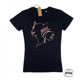 Tričko AFRICAN LADY one line (dámske čierne tričko s ružovozlatou potlačou)