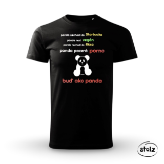 Tričko BUĎ AKO PANDA (pánske / dámske čierne tričkou s viacfarebnou potlačou)