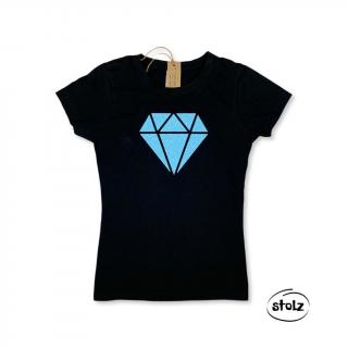 Tričko DIAMANT black (dámske čierne tričko s trblietavou modrou potlačou)