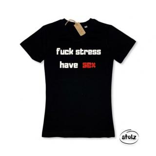 Tričko FUCK STRESS (pánske / dámske čierne tričko s červenou a bielou potlačou)