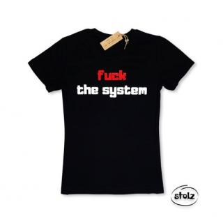 Tričko FUCK THE SYSTEM (dámske / pánske čierne tričko s bielou a červenou potlačou)