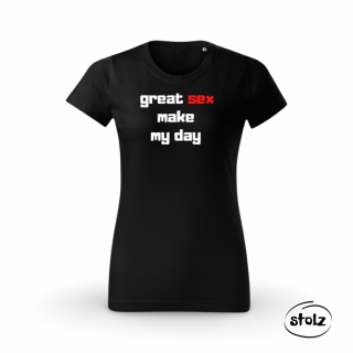 Tričko GREAT SEX (dámske / pánske čierne tričko s červenou a bielou potlačou)
