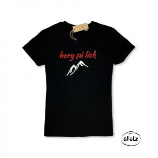 Tričko HORY SÚ LIEK (dámske / pánske čierne tričko s dvojfarebnou červenou a bielou potlačou)