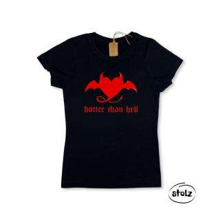 Tričko HOTTER THAN HELL (dámske čierne tričko s výraznou červenou potlačou)