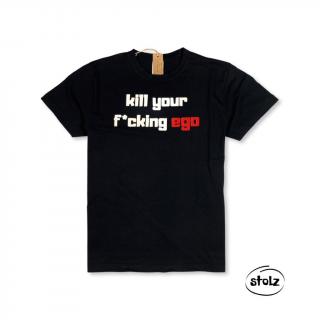 Tričko KILL YOUR EGO (unisex čierne tričko s bielou a červenou potlačou)