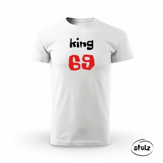 Tričko KING 69 white (pánske biele tričko s čiernou a červenou potlačou)