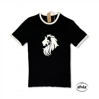 Tričko LION (pánske čierne tričko s bielym lemovaním a bielou potlačou)