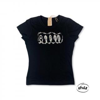 Tričko LOVE ostnatý drôt (dámske čierne tričko so striebornou trblietavou potlačou )