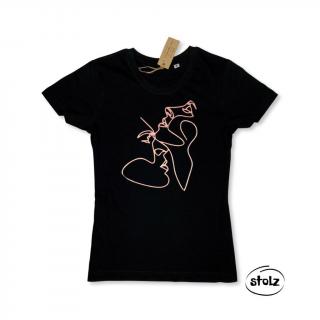 Tričko LOVERS one line (dámske čierne tričko s ružovozlatou potlačou)
