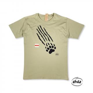Tričko MEDVEDIA STOPA (pánske / dámske / detské khaki tričko s hnedou semišovou potlačou)