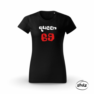 Tričko QUEEN 69 black (dámske čierne tričko s bielo-červenou potlačou)