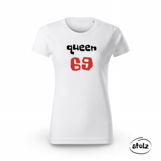 Tričko QUEEN 69 white (dámske biele tričko s červeno-čierno potlačou)