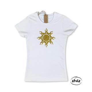 Tričko SLNKO (dámske / dievčenské biele tričko so zlatou ligotavou potlačou)