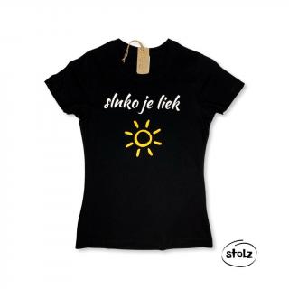 Tričko SLNKO JE LIEK (dámske / pánske čierne tričko s bielou a žltou potlačou)