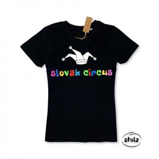 Tričko SLOVAK CIRCUS (pánske / dámske čierne tričko s rôznofarebnou potlačou)