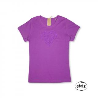 Tričko SRDCE LILA (dámske fialové tričko s fialovou ligotavou potlačou)