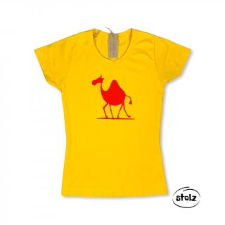 Tričko ŤAVA oranžová (dámske žlté tričko s oranžovou potlačou so semišovým vzhľadom)