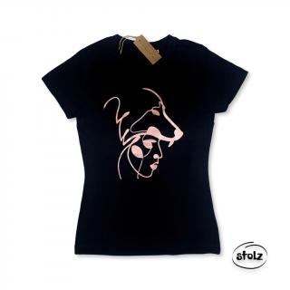 Tričko WOMAN WOLF one line (dámske čierne tričko s ružovozlatou potlačou)