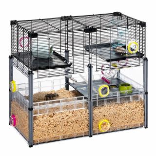 Viacposchodová klietka MULTIPLA HAMSTER CRYSTAL NERA GABBIA s príslušenstvom pre hlodavce, 72.5x37.5x62 cm