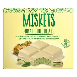 Miskets Dubajská biela čokoláda s pistáciovou náplňou s cestovými rezancami kadayif 100 g