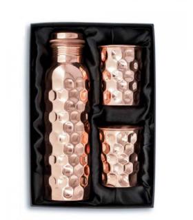 Súprava medenej fľaše 900 ml a 2 pohárov 300 ml, 1ks