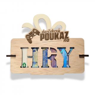 Darčekový poukaz na Hry (Drevená obálka na peniaze)