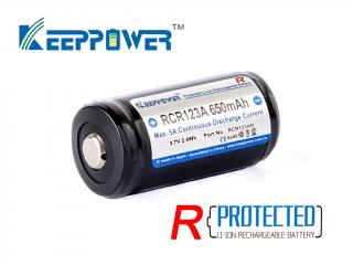 KeepPower RCR123AR Li-ion 16340 650 mAh, 3,7V Button top s ochranou 5A
