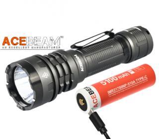 LED Baterka Acebeam Defender P17 + 1x IMR 21700 5100mAh 3,6V USB-C nabíjateľný - Čierna Farba tela: Čierna