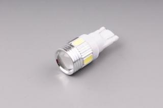 Auto žiarovka W5W LED T10 12V W2,1x9,5d 6000K studená biela - šošovka (Autožiarovka LED T10 W5W 12V W2,1x9,5d 6xLED 6000K studená biela so šošovkou)