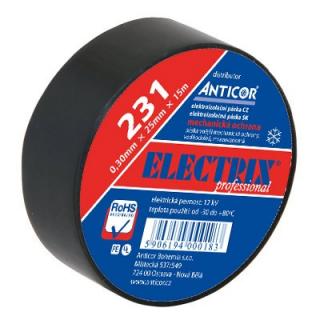 Elektro izolačná páska PE 25mm x 7,5m x 0,3mm Čierna Electrix 231 ANTICOR (Elektrikárska izolačná páska PE čierna 25mm x 7,5m x 0,3mm ANTICOR Electrix 231 vonkajšia mechanická ochrana káblov)