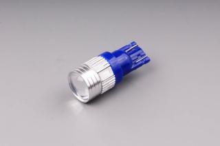 Modrá W5W LED T10 auto žiarovka 12V W2,1x9,5d blue - šošovka (LED modrá W5W T10 autožiarovka 12V W2,1x9,5d 6xLED Blue so šošovkou)