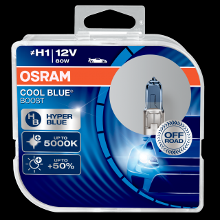 Žiarovka H1 OSRAM CoolBlue Booster 12V 80W HyperBlue Modrá +50% svetla - Set 2ks (Žiarovka H1 OSRAM Cool Blue Booster 12V 80W P14,5s Hyper Blue Modrá 5000K +50% viac svetla - Sada 2ks)