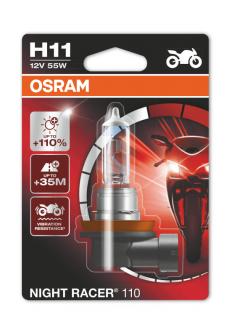 Žiarovka H11 OSRAM NightRacer 110 12V 55W Motocyklová + 110% Svetla - 1ks (Moto žiarovka H11 OSRAM NightRacer 110 12V 55W pätica P43t motocyklová - viac svetla o 110% - 1ks)