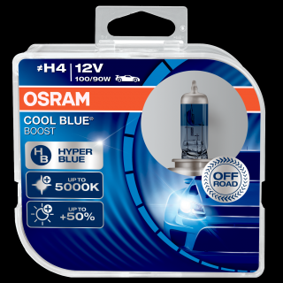 Žiarovka H4 OSRAM CoolBlue Booster 12V 100/90W HyperBlue Modrá +50% svetla - Set (Žiarovka H4 OSRAM Cool Blue Booster 12V 100/90W P43t Hyper Blue Modrá 5000K +50% viac svetla - Sada 2ks)