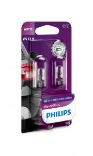 Žiarovka WBT10 6W 12V PHILIPS Vision Plus 60% svetla (W5W) - Set 2ks (Žiarovka WB T10 12V 6W W2,1x9,5d PHILIPS VisionPlus +60% viac svetla (W5W) - Set2 ks)