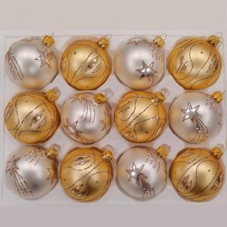 Exkluzívne sklenené vianočné gule zlaté 12 ks 7 cm