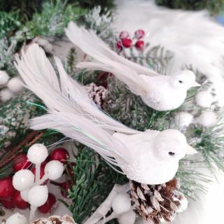 Vianočná dekorácia vtáčiky biele pár 18 cm