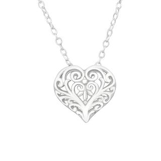Glory strieborný náhrdelník Srdce s ornamentmi S1012