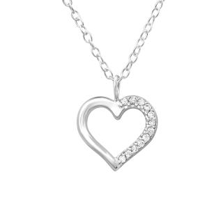 Glory strieborný náhrdelník Srdce so zirkónmi S1124