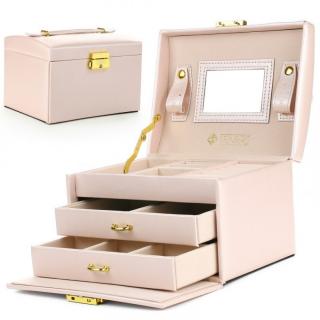 Šperkovnica kufrík so šuflíkmi púdrová
