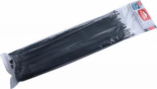 Pásky sťahovacie čierne, nízkoprofilový zámok, 7,6x370mm, 50ks, nylon PA66, EXTOL PREMIUM