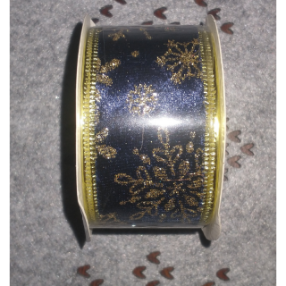 Dekoratívna stuha s vianočným motívom modro zlatá 4x274cm